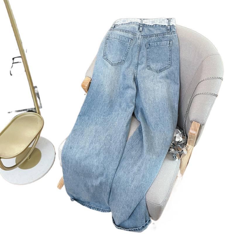 Korean Style High Waist Cuffed Denim Wide-Leg Pants with Lace Belt