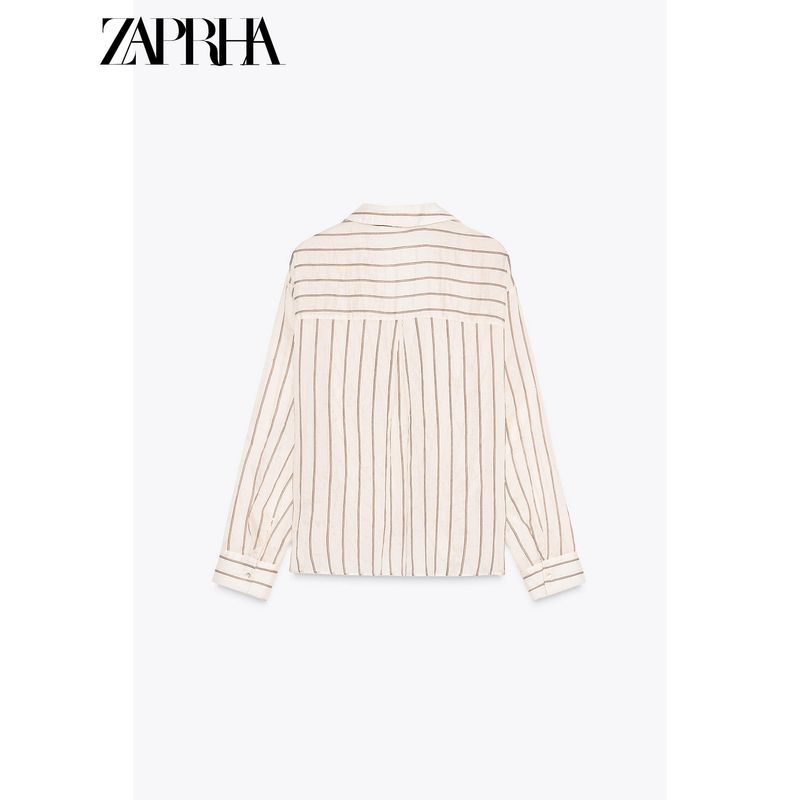 Zaprha 2025 New Arrival French Style Loose Plaid Bow Tie Stripes Long Sleeves V-neck Shirt Women's 5029082