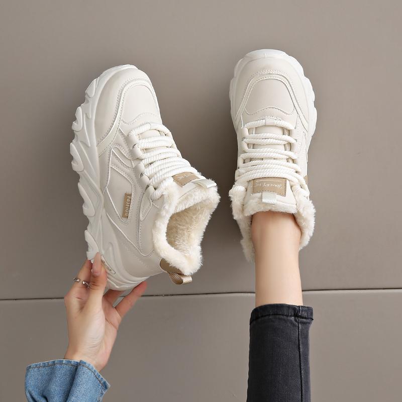 CRLAYDK Chunky Sneakers for Women High Top Fashion Fur Lined Warm Winter Shoes Platform Black Ladies Walking Dad Sport Tennis