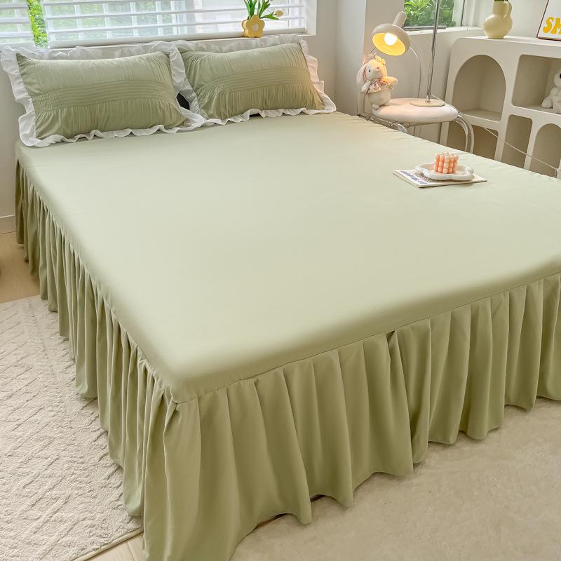 Princess Style Pure Cotton Lace Bed Skirt Set - 3 Piece Non-Slip Washed Cotton for All Seasons