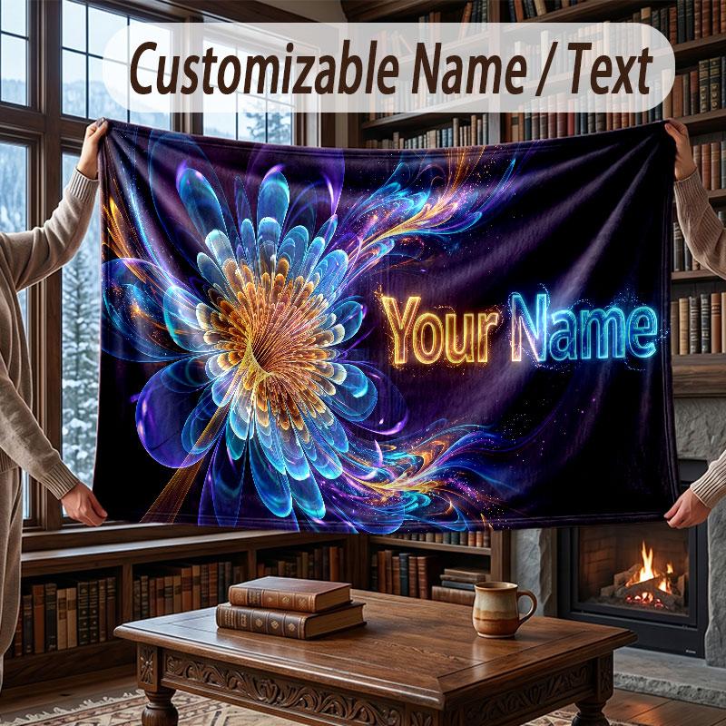 Floral Garden Theme Throw Blanket Custom Name Text Personalized Blanket Soft Cozy Blanket for Home Sofa Bed