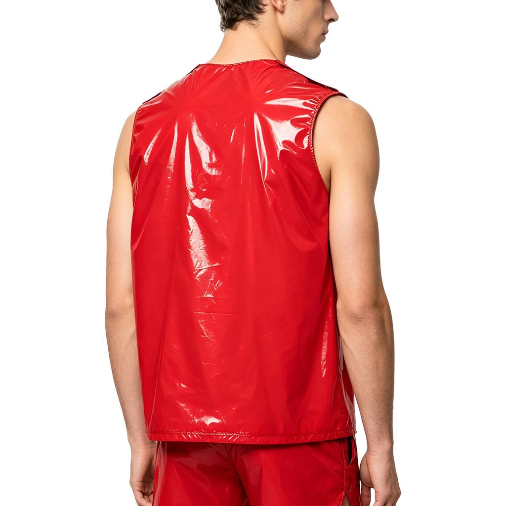 S-3XL Men Vinyl Waterproof Reusable Tank Top Round Neck Sleeveless Press Buttons At Shoulder and Sides for Gymnastics Workout Exercise
