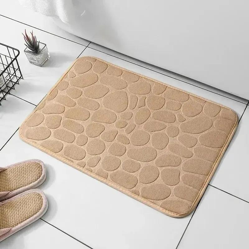 Living Room Anti Slip Mat Pebble Floor Mat Household Items Khaki 1pcs General Bath Mats Embossed Fiber Carpet Bathroom