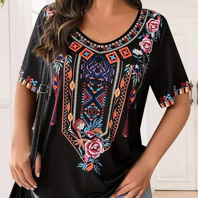 Plus Size Women's T-Shirt Boho Harajuku Graphic Print Summer Short Sleeve Casual Tops Street Fashion T-Shirt Female Clothing