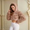 Y2k Streetwear Women Autumn Winter Faux Fur Coat Hooded Cropped Jacket Fur Coat Long Sleeve Cardigan Soft Tops Vintage Harajuku