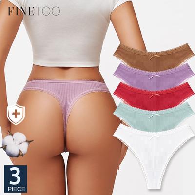 FINETOO 3 buc/set chiloți de bumbac pentru femei 5 culori uni talie joasă tanga cu fir lenjerie de modă sexy tanga chiloți respirabili