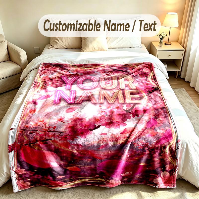 Floral Garden Theme Soft Blanket Personalized Custom Name Text Print Warm Blanket Home Sofa Bedroom Decor
