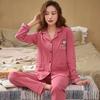 Women's Cotton Long-Sleeve Pajamas for Middle-Aged & Elderly - Loose Cardigan for Autumn