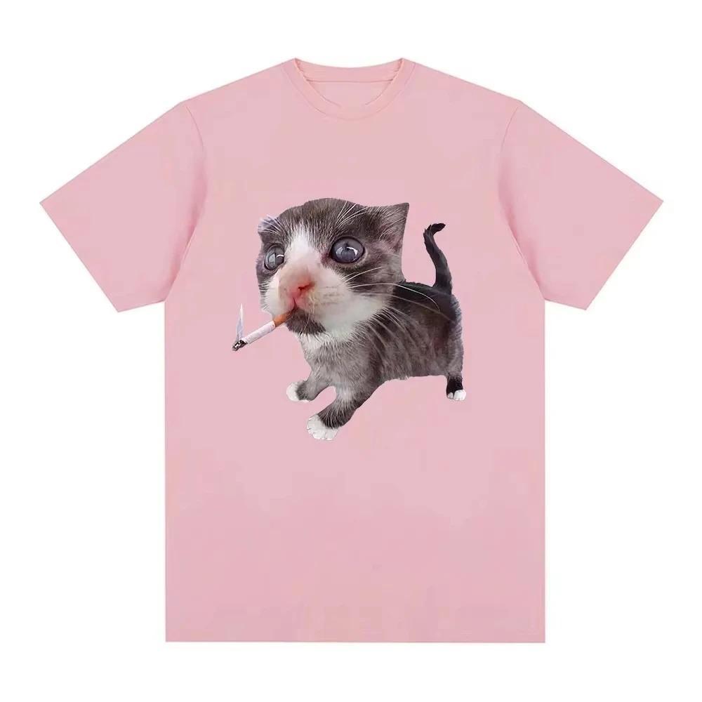 Funny Smoking Cat Meme Cigarette Kitten Graphic T-Shirt Women Clothing Fashion Vintage T-shirts Casual Oversized T Shirts