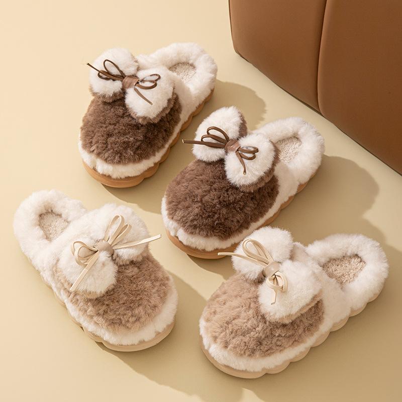 Premium Plush Cotton Slippers Winter Indoor Home Plush Thick Bottom Non-slip Warm Cotton Mop