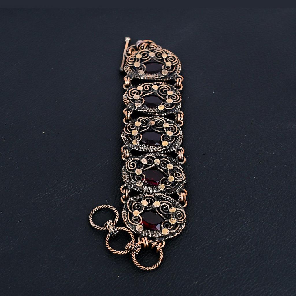 Granat Armreif, 999 Kupferdraht umwickelter Manschettenarmreif, Verstellbarer Armreif, Edelstein Schmuck Geschenk für Mama, Handgefertigt, Brandneuer Schmuck