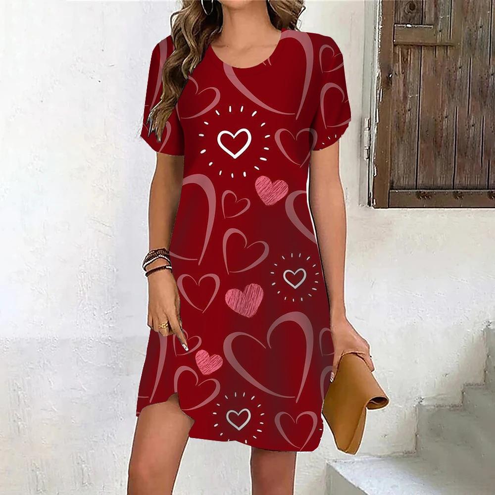 Fashion 3D Print Summer Dress Loose Casual Short Sleeve O-Neck Mini Dress
