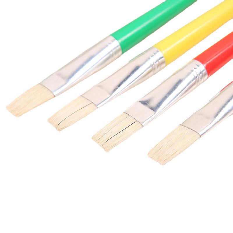 Oil Painting Brush Set - 4 Pcs: Plastic Handle, Hog Bristle, Nylon Board, Watercolor Brushes for Kids' Art Supplies