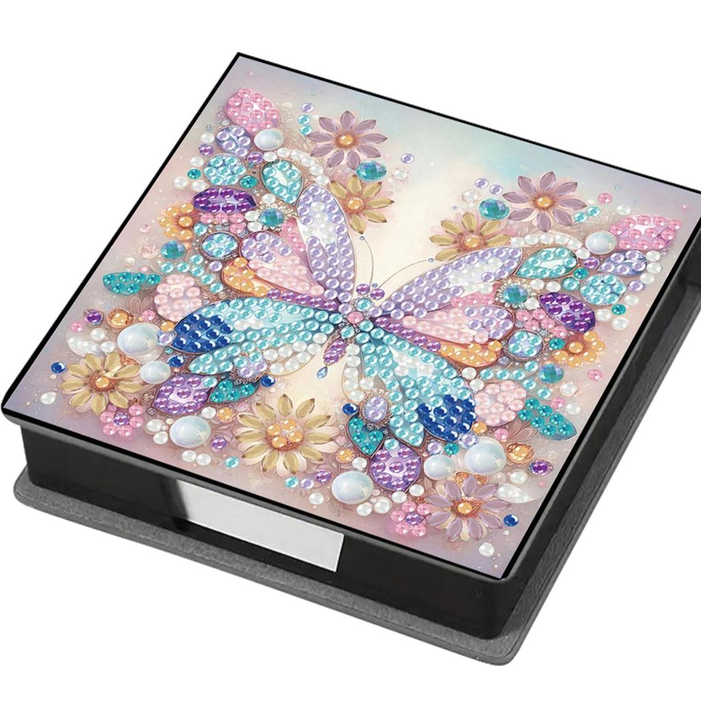 DIY Rhinestones PU Diamond Painting Notecard Box with 160 Sheets Paper Gem Painting Memo Pad Holder Mosaic Kit for Home Office