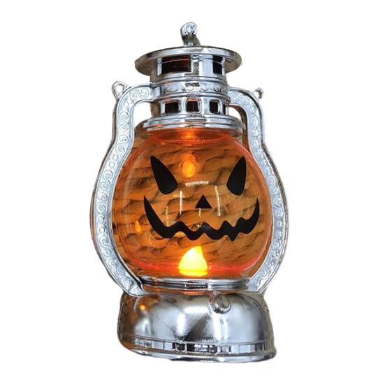 Halloween Pumpkin Lantern Spooky Pumpkin Lamp with LED Candle Vintage Decorative Pumpkin Light for Festive Party Porch Mantel Decoration