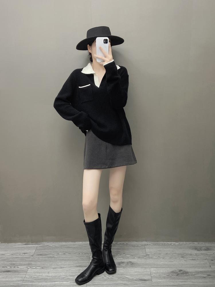 Women's European Style Cloud-Soft Cashmere Sweater, Thick, Loose Fit with Pockets, Perfect for Autumn/Winter