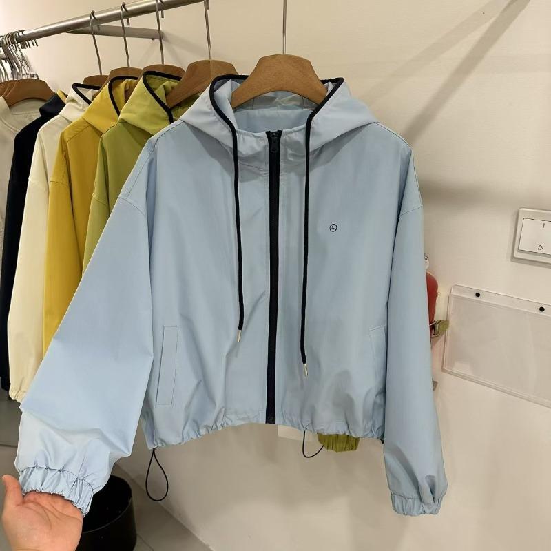 

Модная куртка с капюшоном Весна Новинка 2025 Свободная Повседневная Короткий Хирургический Топ S синий