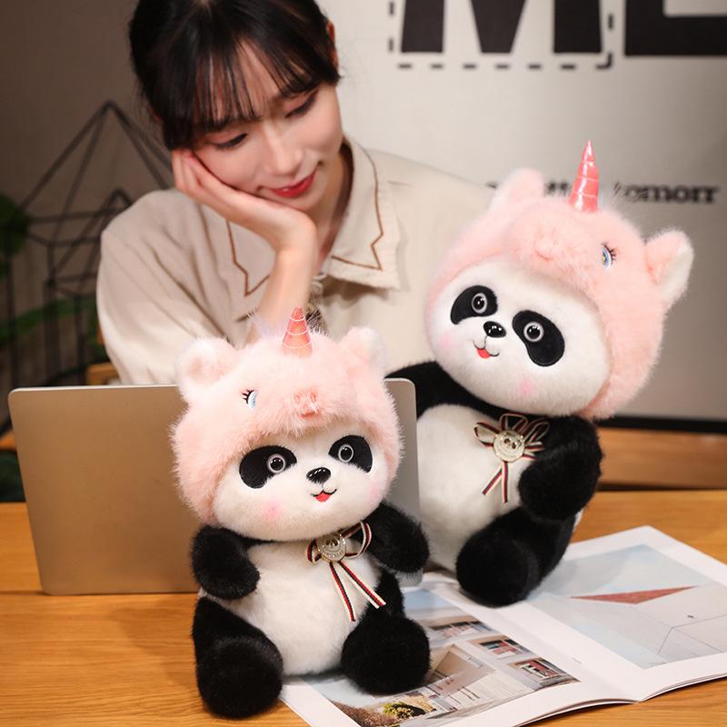 Panda se transformă în păpușă unicorn jucărie de pluș păpușă panda alb-negru copii însoțesc păpușă de cârpă liniștitoare