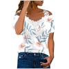 Top da donna con scollo a V e patchwork di pizzo, maglietta a maniche corte stampata, top tunica
