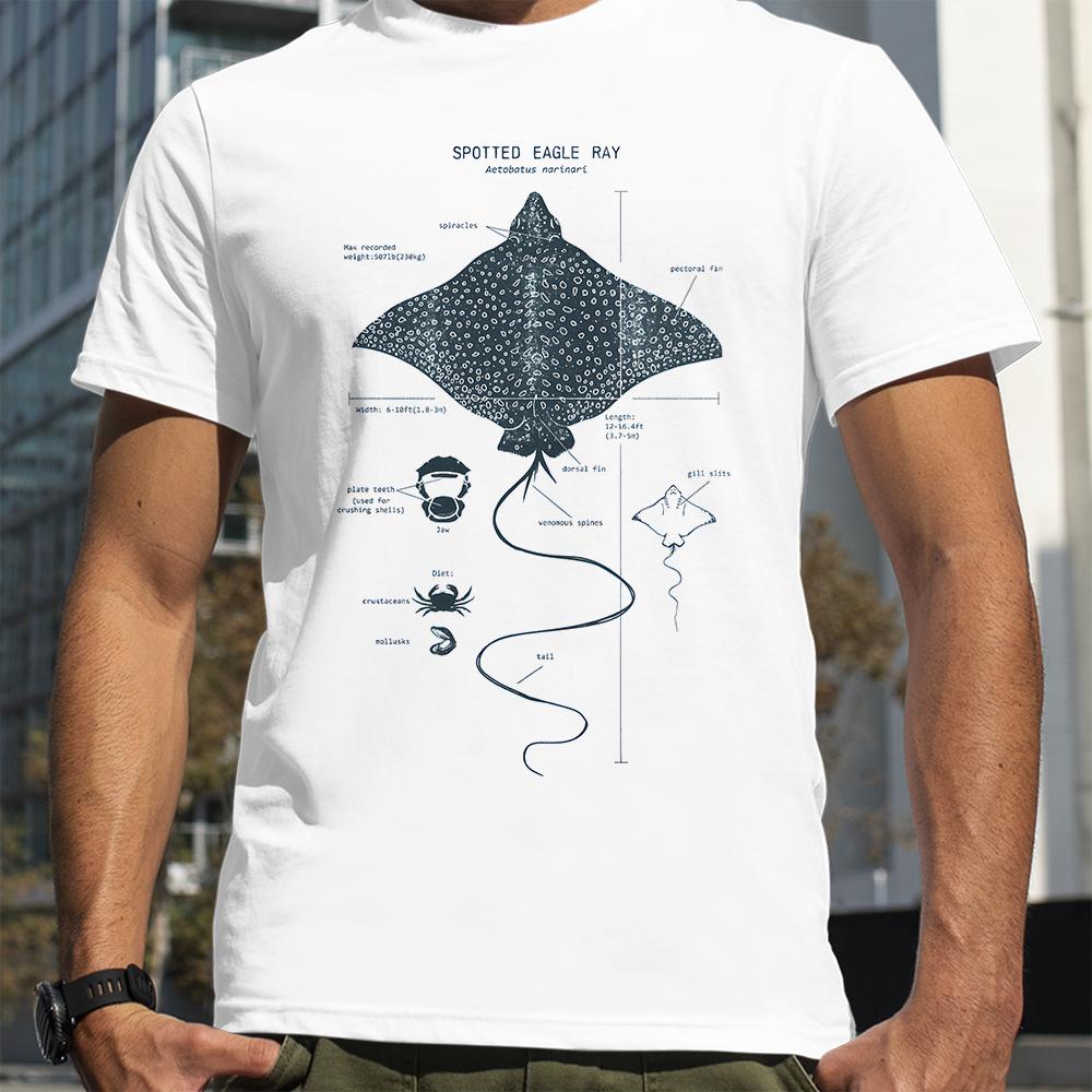 Spotted Eagle Ray Anatomy T-Shirt Summer Men Street Hip Hop Punk Style Boy Loose Oversized unisex Casual Fashion Tees