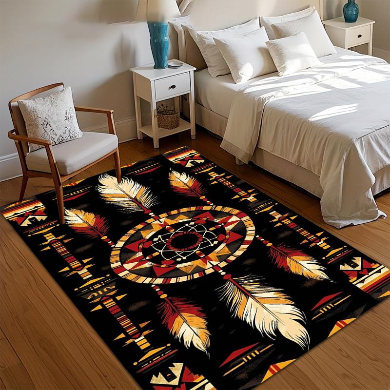 

Boho Retro American Area Rug Dreamcatcher Feathers Tribal Decorative Carpet for Free Spirit Non-Slip Washable Floor Mat Doormat 40x60CM