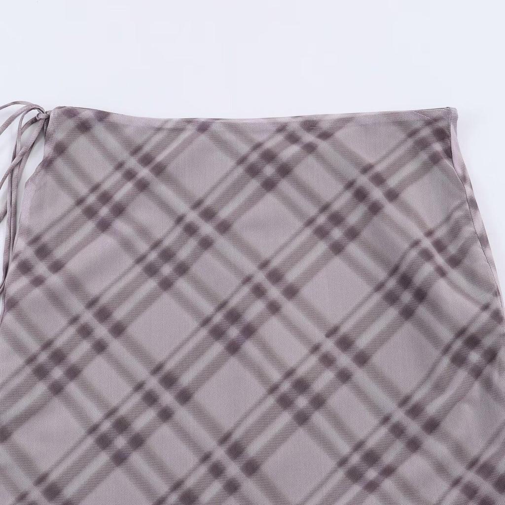 TAOP&ZA Women's Retro Lace-up Plaid Midi Skirt - Spring 2026 Arrival