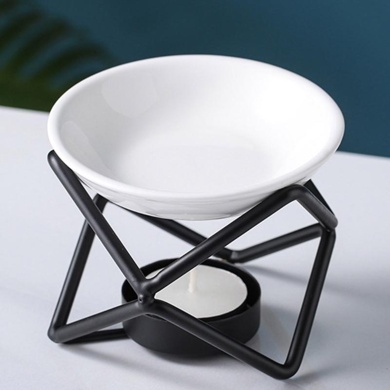 Aromatherapies Diffuser Wax Melt Burners with Ceramics Bowl Metal Tealight Holder Rack for Enhancing Home Aesthetic