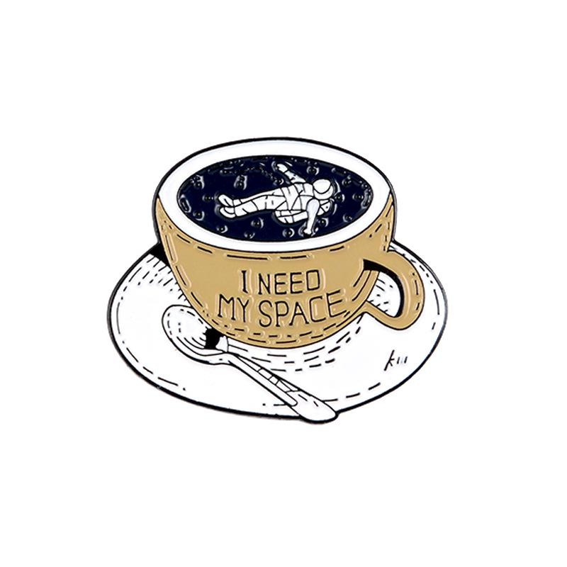 Creative Astronaut in Coffee Cup Brooch: Unique European & American Fashion Jewelry Design