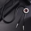 Vintage Sun Shape Gem Stone Bolo Tie Cowboy Costume Accessory for Men and Women Western Braided Cord Necktie Necklace
