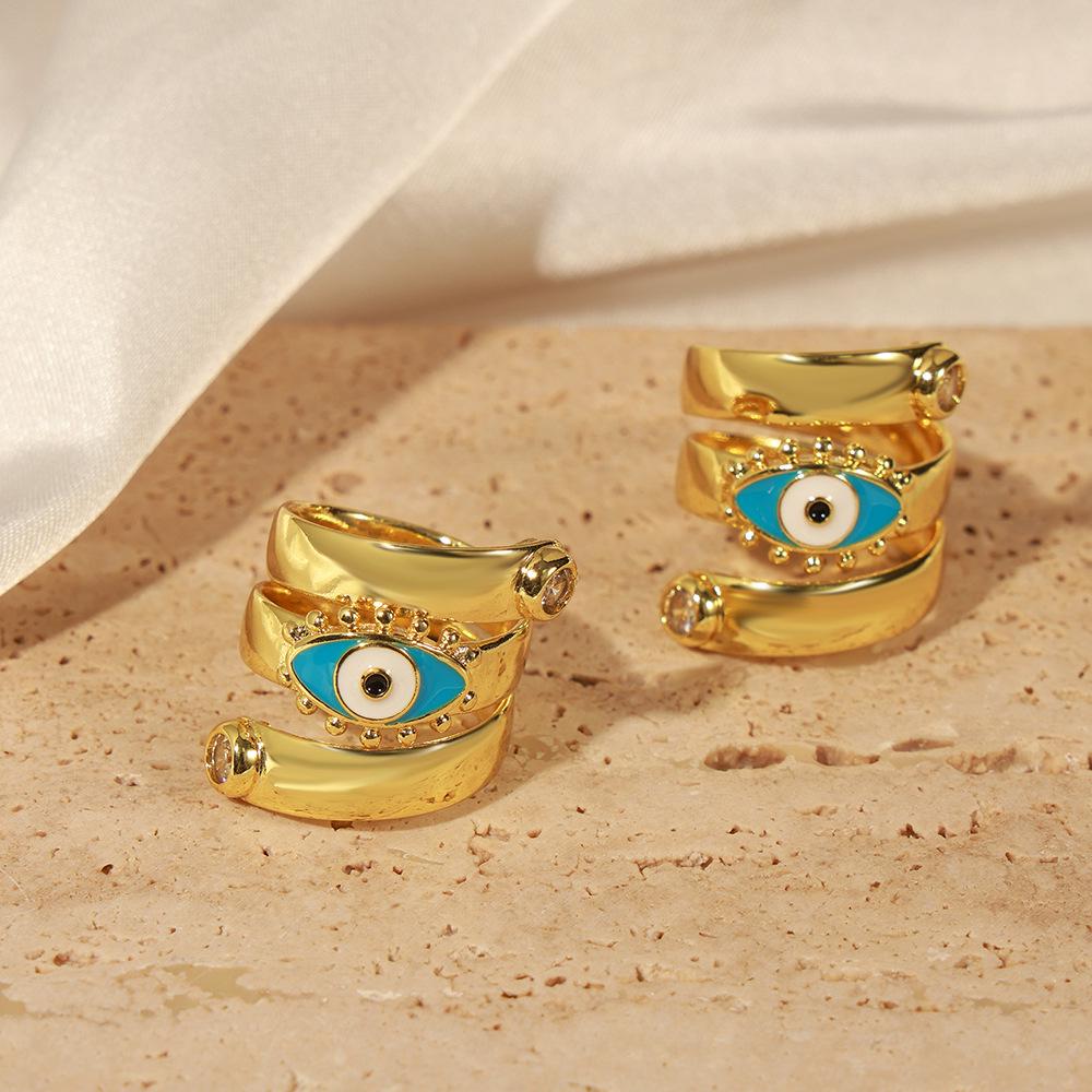 Women's 14K Gold Geometric Ring with Zirconia Devil's Eye for Index Finger - Trendy Spring Design