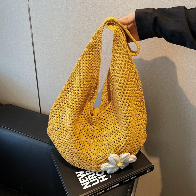 

Large capacity woven shoulder armpit bag tote bag women s new texture seaside leisure vacation beach bag fashion оранжевый