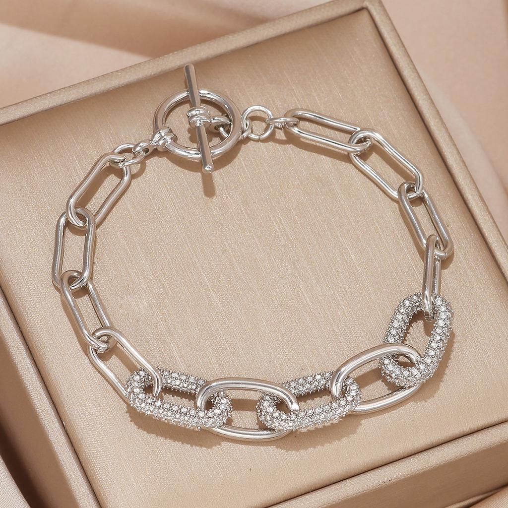 Vintage Simple Hollow Out Zircon Oval Chain Metal Bracelet Set for Woman  Accessories Personalization Punk Charm Jewelry