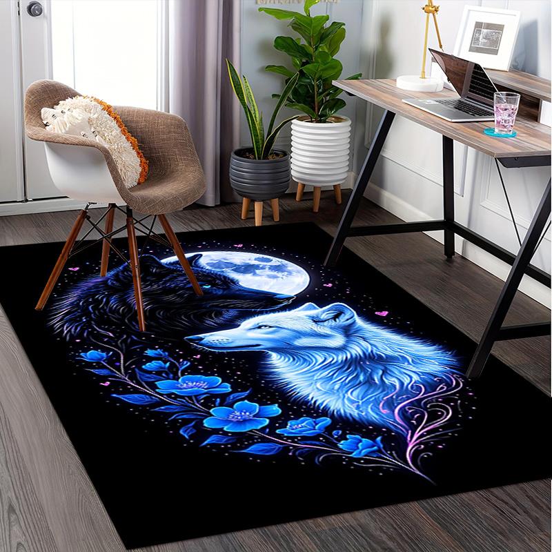 Wolf and Flowers Chair Mat: Office Carpet, Oversized Rug for Home Decor, Sofa Mat, Desk Pad Gift Suitable for Bedroom, Living Room, Various Rooms