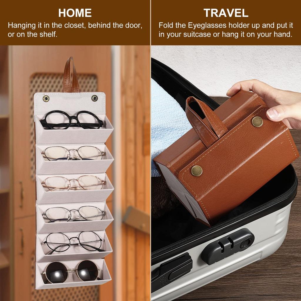 Sunglasses Travel Eyeglass Storage for Multiple Pairs of Foldable Sunglasses Portable Eyeglass Brown [PATIKIL] 6-Slot Organizer, Case, Eyeglasses,