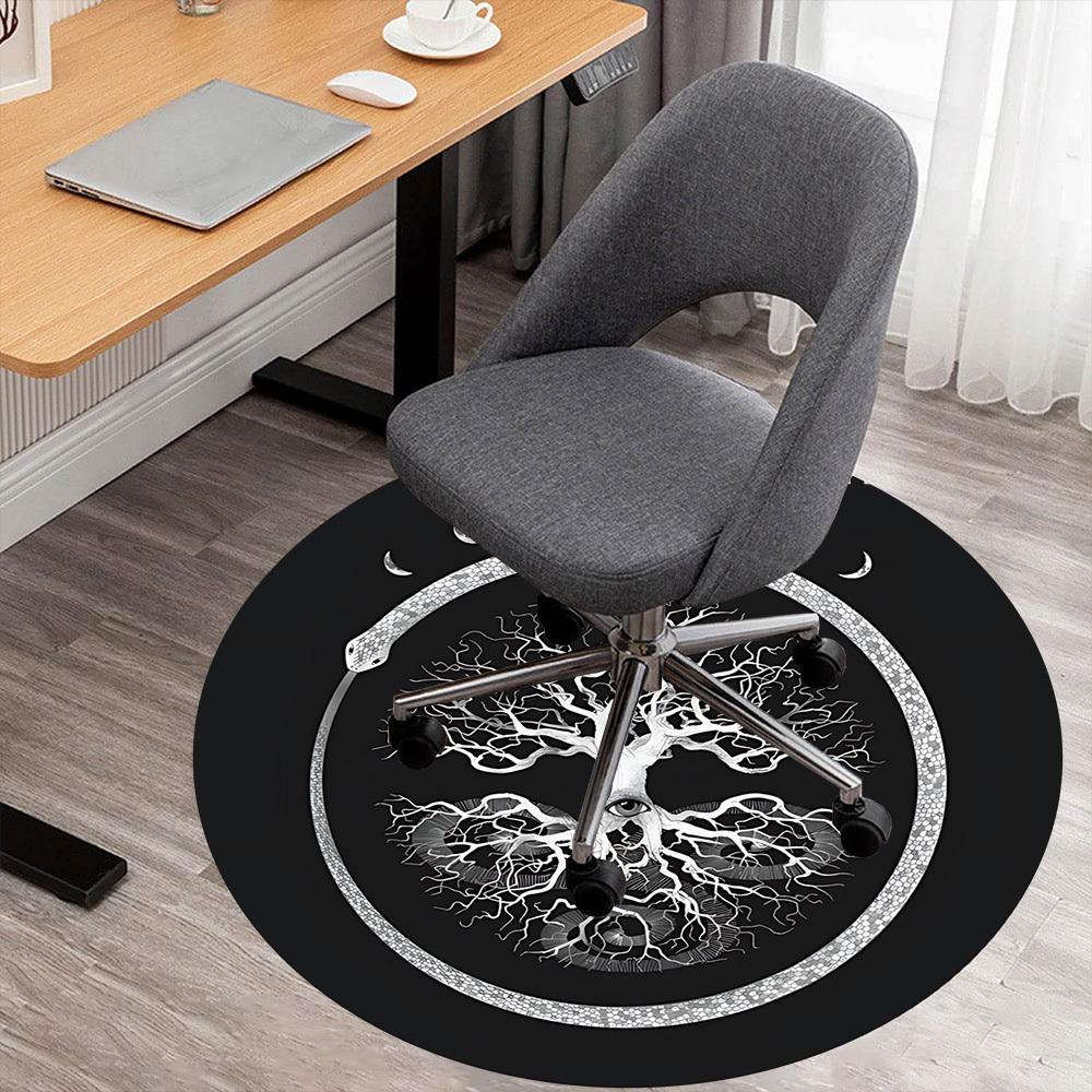 1pc Tree of Life Moon Phases Round Chair Mat Area Rug - Non-Slip, Floor Mat for Office, Bedroom, and Indoor Decor C1125363