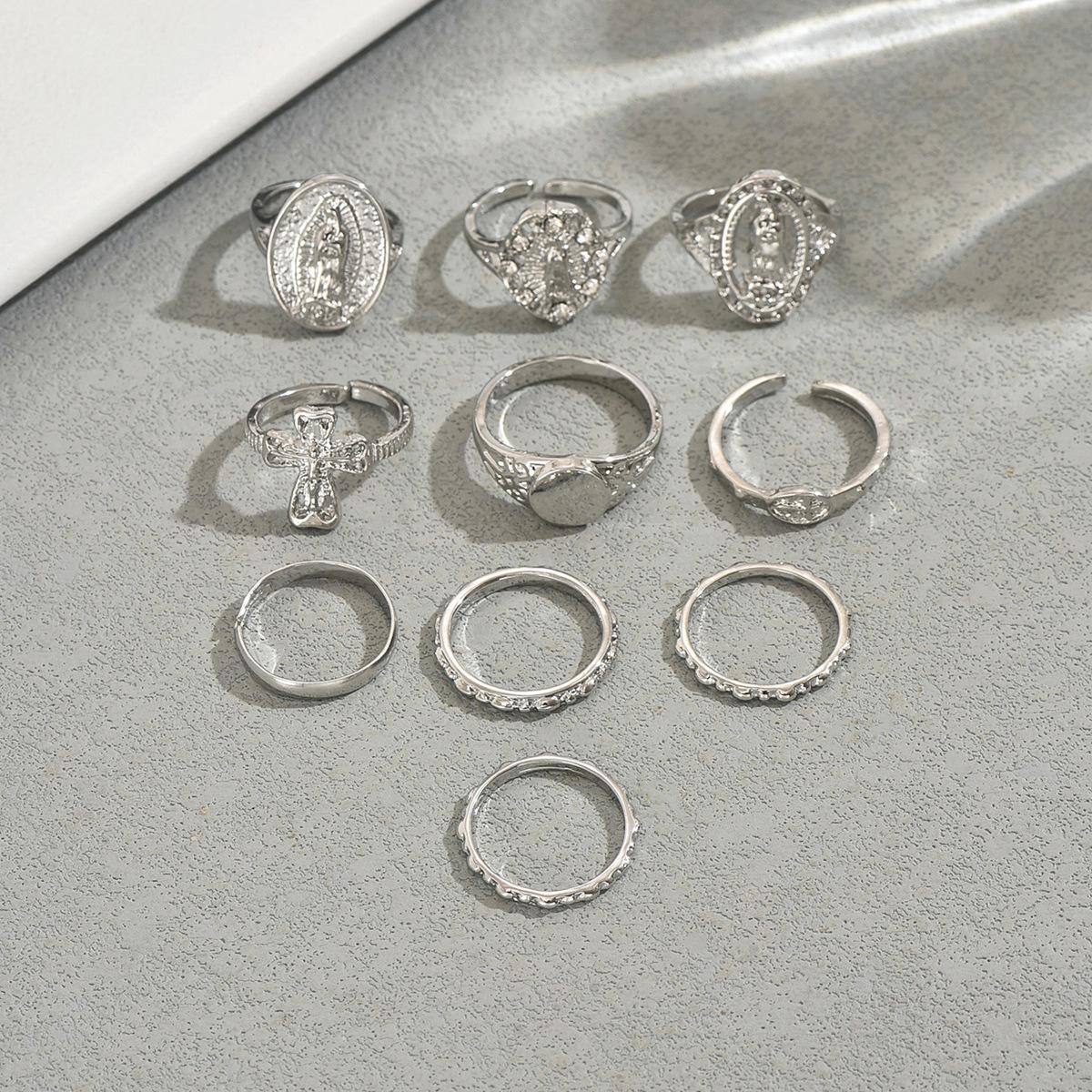 

Women s Ring Set Geometric Cross Element Design Diamond-Studded Ring Versatile High-End Feel Jewelry JZ1516-2