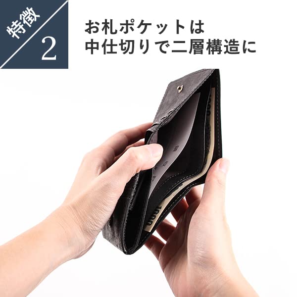 HIS-FACTORY Pueblo Men's Bifold Wallet with Coin Purse, Coprire, Box-Shaped Coin Purse, Ocean