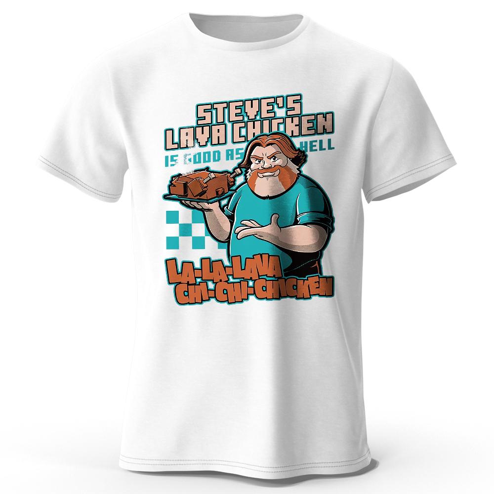 Men's Steve's Lava Chicken Printed T-Shirt Oversized Quirky Graphic Tees for Women Summer Tops Geek Streetwear