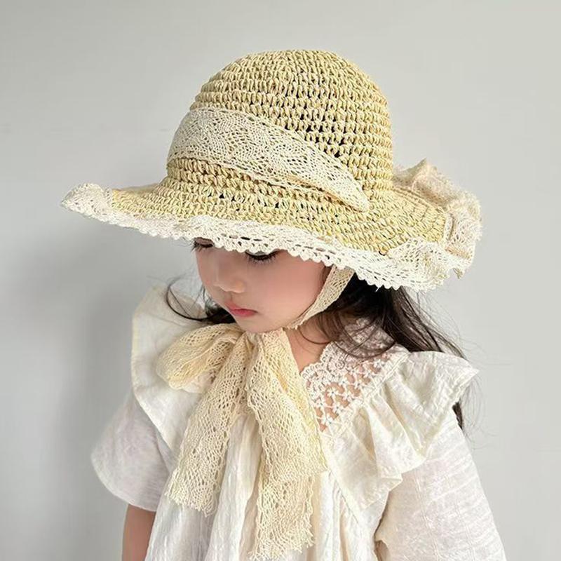 

Летняя детская пляжная шляпа для отпуска, летняя кружевная соломенная шляпа, детская родительско-детская весенне-осенняя шляпа от солнца