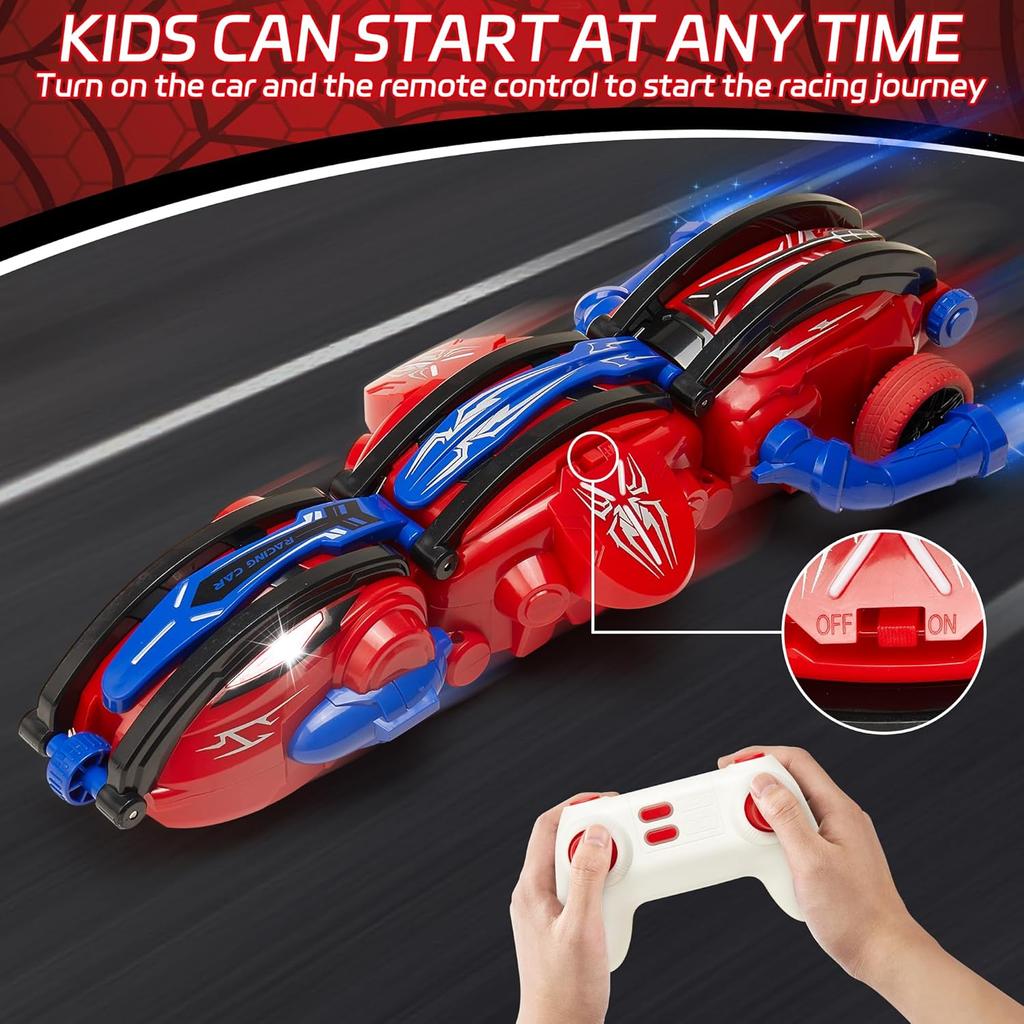 2.4Ghz Spider RC Cars with LED Lights, 360° Rolling Remote Control Car Rotating RC Stunt Car for Kids 6 7 8 9+ Year Old, Rechargeable Snake Car