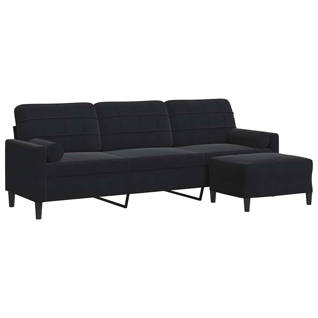 3 Seater Sofa with Ottoman In Black 210 Cm Velvet