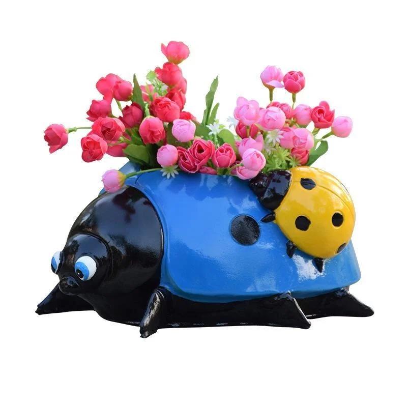Roof Balcony Beetle Decoracion Courtyard Garden Lawn Beetle Seven Star Ladybug Flower Pot Resin Decoration
