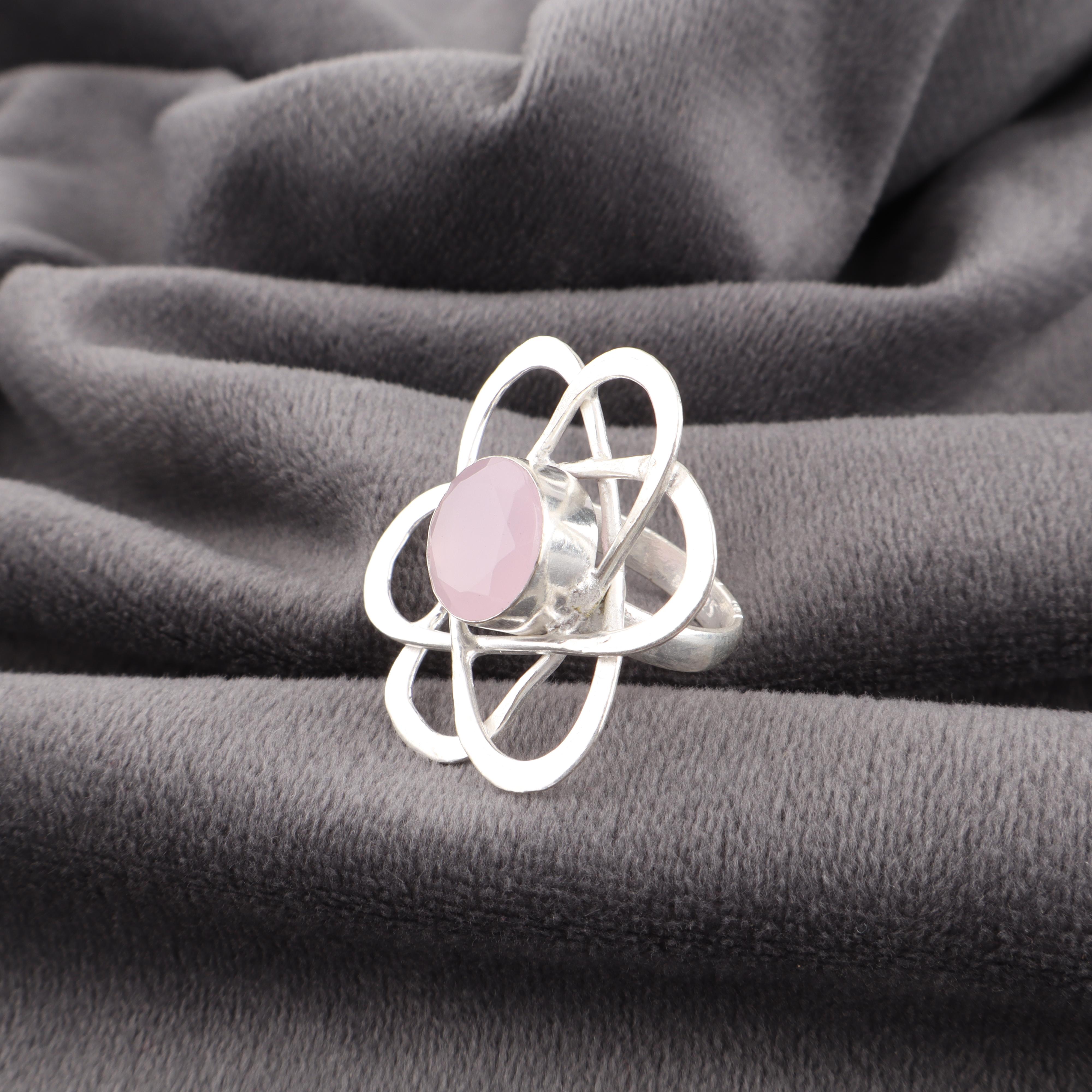 

Кольцо из розового халцедона, Ювелирные изделия из стерлингового серебра 925 пробы, Ювелирные изделия из серебра ручной работы, Великолепное серебряное кольцо с халцедоном для женщин, подарок 12 розовый