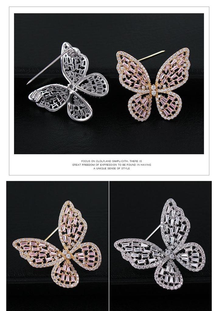 Elegant Zirconia-Inlaid Crystal Butterfly Brooch for Women - High-End Lapel Pin & Fashion Accessory