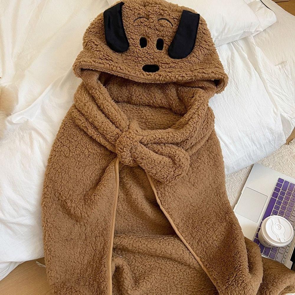 Soft Bear Hooded Blanket Fleece Material Blanket Shawl Winter Wearable Blanket  Living Room