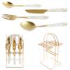 24 Pcs Stainless Steel Tableware Knife Fork Spoon Flatware Set W Hanging Holder 6 Utensils Set Mirror Polished Tableware Set