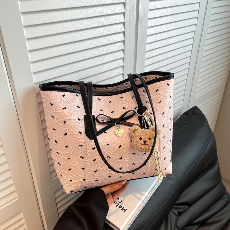 2025 new small fresh printed tote bag large capacity women's fashion texture shoulder bag work commuter bag
