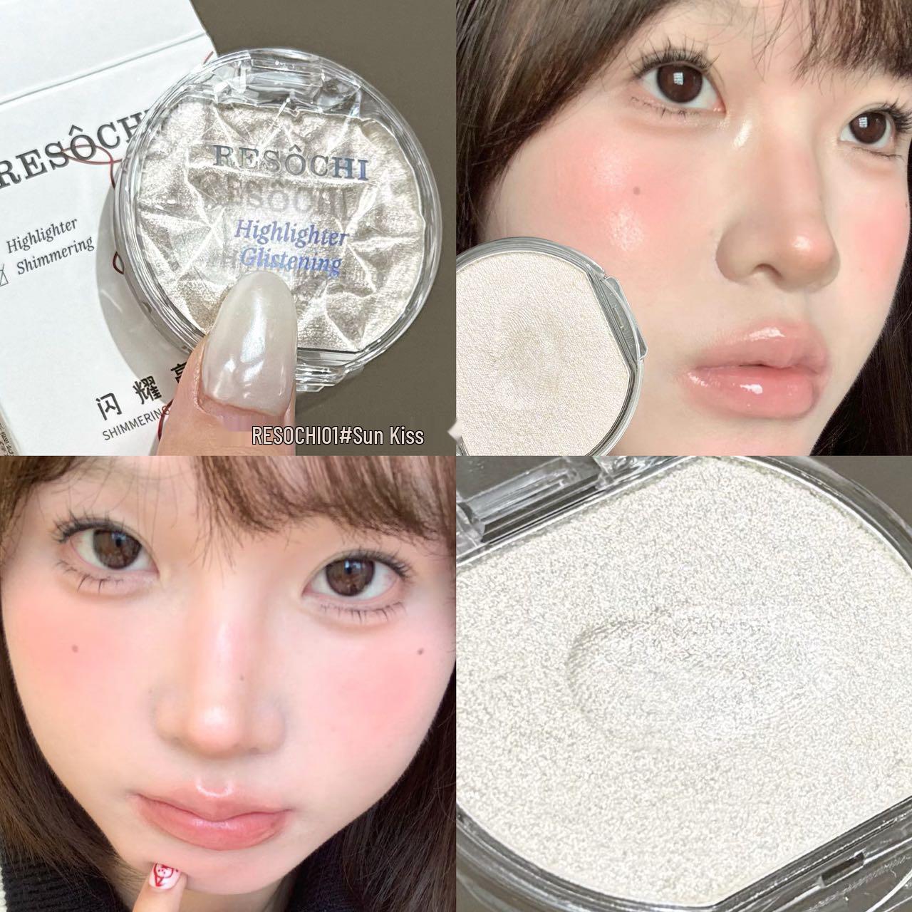 RESOCHI Ледяно-голубой мерцающий хайлайтер-пудра - Жемчужный, Мелкий шиммер, Осветляющие румяна с эффектом сияния.
