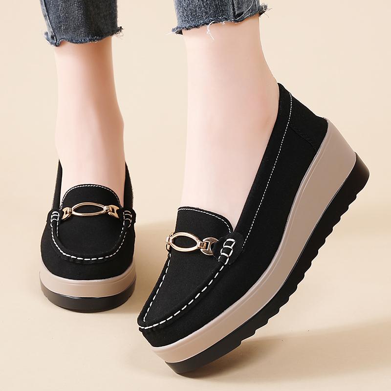 Women Flat Platform Loafers Ladies Elegant Suede Leather Moccasins Shoes Woman Slip On Moccasin Women's Black Casual Shoes
