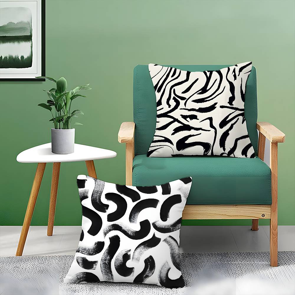 Black and White Striped Geometric Rectangle Pillow Case Anti-dustmite Pillowcase Invisible zipper silky short plush Sofa